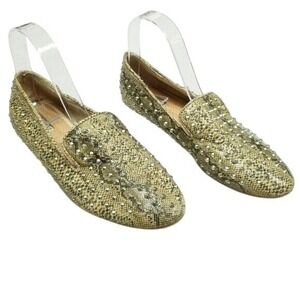 Matiko Spiked Loafers Women's Snakeskin Pattern Flats Tan Leather 7.5 ‎ EUC